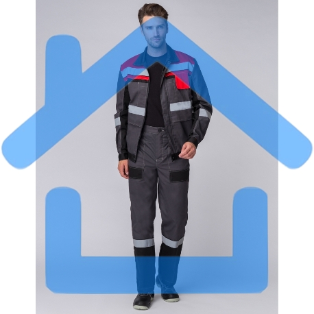 Костюм Виват-1 Премиум (ткань Смесовая,240) брюки, серый черный красный, 44-46 170-176