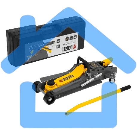 Домкрат гидравлический подкатной с фиксатором Denzel 2,5 т,85-385 мм, в пласт. кейсе