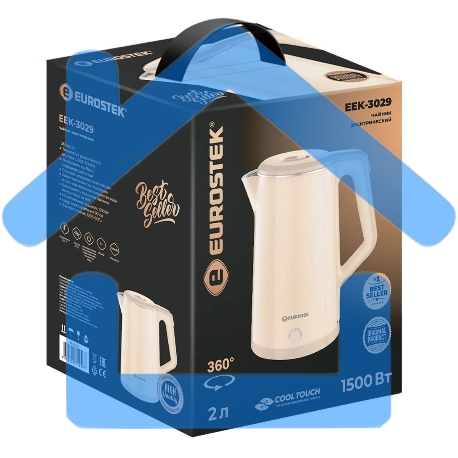 Чайник электрический Eurostek EEK-3029 кремовый, 2 л, 1500 Вт, технология двухслойного корпуса COOL TOUCH-1
