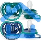 Пустышка Philips Avent ultra air, слоники/HELLO, 18+ мес., 2 шт.
