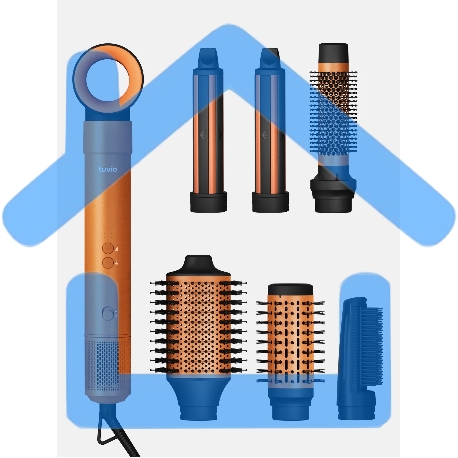 Фен -щетка с ионизацией Tuvio HBI1414, 7 насадок, оранжевый