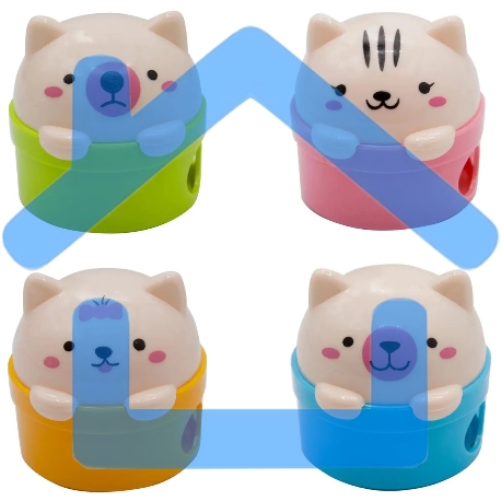 Точилка для карандашей ручная Silwerhof Cute Солнечная коллекция, 2 отверстия, пластик, ассорти, коробка