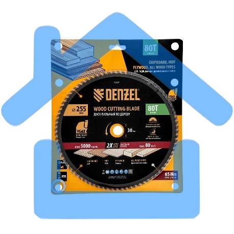 Пильный диск по дереву Denzel ф255 х 30 мм, 80 зубьев 733637-6