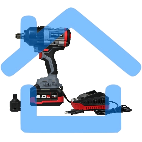 Аккумуляторный бесщеточный ударный гайковерт ProfiPower T-1200N (18В,Li-ion-1шт, 6.0А·ч, 1200Нм, переходник 3/4