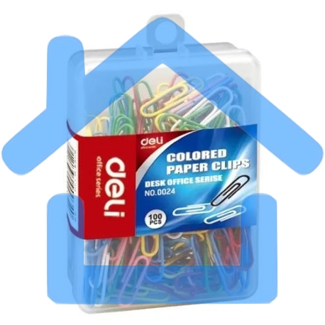 Скрепки Deli E0024 пластиковая оболочка 29мм ассорти (упаковка: 100шт) пластиковая коробка-1