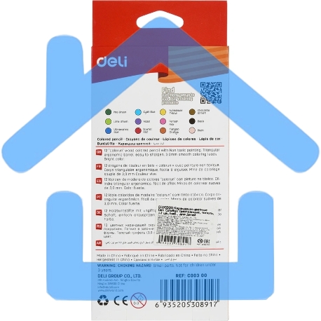 Карандаши цветные Deli EC00300 ColoRun, трехгранный профиль, тополь, 12 цветов, коробка с европодвесом-6