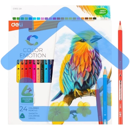 Карандаши цветные Deli EC00220 Color Emotion, трехгранный профиль, липа, 24 цвета, коробка с европодвесом (24шт)