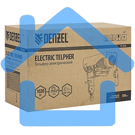 Тельфер электрический Denzel TF-500 0.5 т, 1020 Вт, высота 12 м, 10 м/мин-1