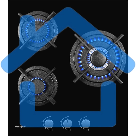 Встраиваемые газовые панели Weissgauff HGG 451 BGh, 45x51 см, газовая, закаленное стекло, независимая, электроподжиг, газ-контроль, чугунные решетки, в комплекте - подставка WOK, черная