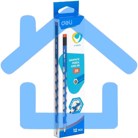 Карандаш чернографитный Deli EC016-2B U-Touch 2B, трехгранный, (12шт) ластик-2
