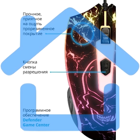 Мышь проводная Defender Overmatch GM-069 черный, 2400 dpi, USB, кнопки - 4-19