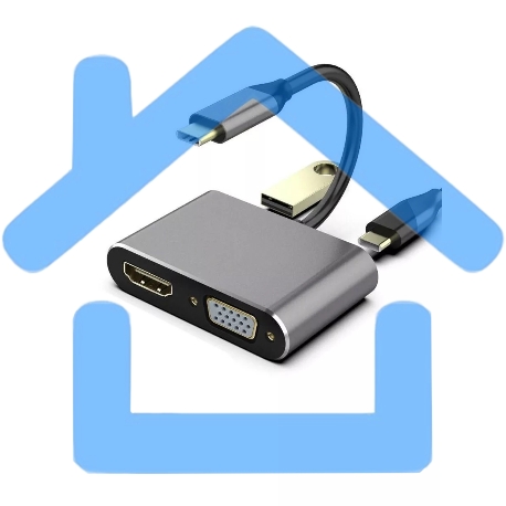 Кабель-концентратор USB3.1 TypeCm -->HDMI+USB3.0+PD+VGA Alum Grey 4K@30Hz, Telecom<TUC055>