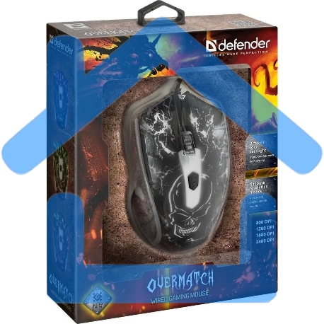 Мышь проводная Defender Overmatch GM-069 черный, 2400 dpi, USB, кнопки - 4-14