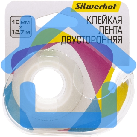 Клейкая лента двухсторонняя Silwerhof прозрачная, ширина 12мм, длина 12.7м полипропилен на диспенсере