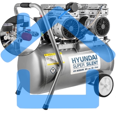 Компрессор поршневой Hyundai HYC 30250LMS безмасляный 300л/мин 50л 2000Вт серебристый/черный