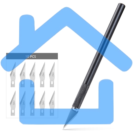 Резак-скальпель Deli 2102 10 сменных лезвия сталь пластиковая коробка-1