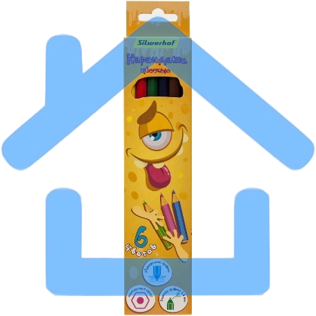 Карандаши цветные Silwerhof Монстрики 2.8мм, шестигранный профиль, дерево, ассорти, 6 цветов, коробка с европодвесом