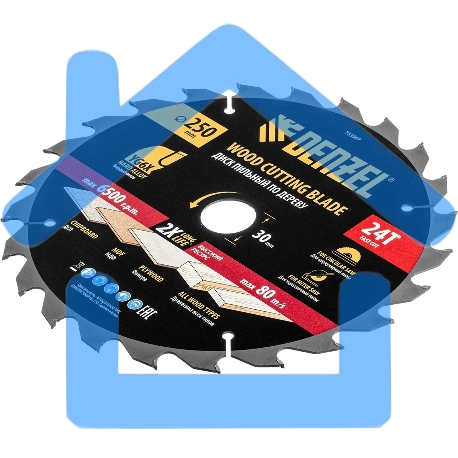 Пильный диск по дереву Denzel ф250 х 30 мм, 24 зубьев 733567-7
