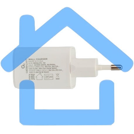 Зарядное устройство Cablexpert MP3A-PC-42, 30Вт, быстрая зарядка QC3.0/PD, 2 порта: USB и Type-C, белый, пакет-1