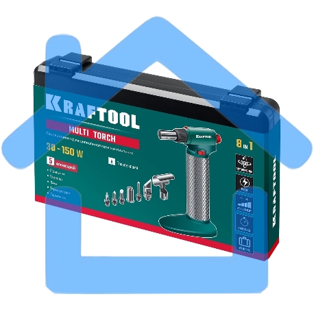 Газовый паяльник KRAFTOOL MULTI TORCH набор 8-в-1, 30-150 Вт, горелка, фен, пьезоподжиг, 1300°С-1