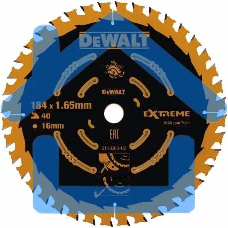 Круг пильный твердосплавный DeWALT DT10303-QZ  по дереву EXTREME DEWALT® 184/16 1.65 40 WZ +18°
