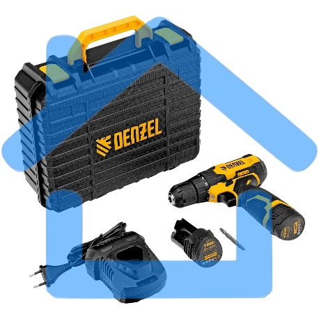 Дрель-шуруповерт Denzel CDQ-12, Аккумуляторная, 12В, 2 АКБ, Кейс-11