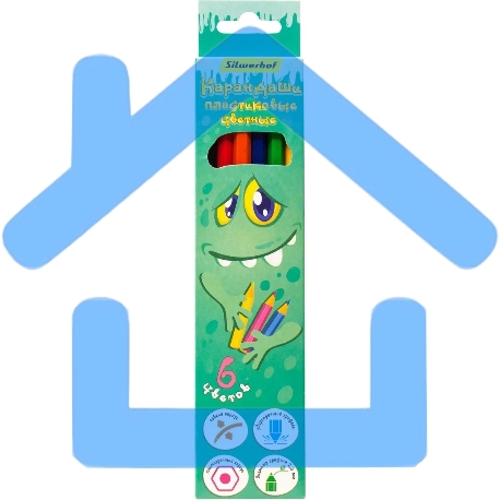 Карандаши цветные Silwerhof Монстрики 2.6мм, шестигранный профиль, пластик, ассорти, 6 цветов, коробка с европодвесом
