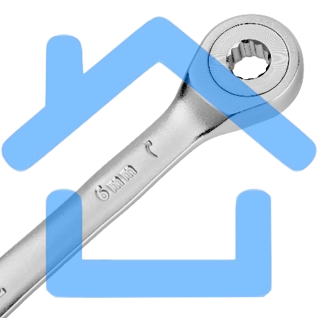 Ключ комбинированный трещоточный Denzel 6 мм, CrV, матовый хром 14700-2