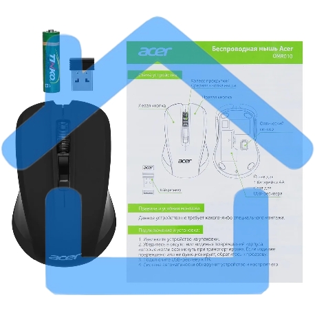 Мышь беспроводная Acer OMR010 черный, 1200 dpi, радиоканал, USB, кнопки - 3-10