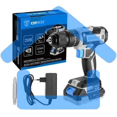 Дрель-шуруповерт DEKO DKCID20FU-Li, Аккумуляторная, 20В, 1 АКБ, Ударная
