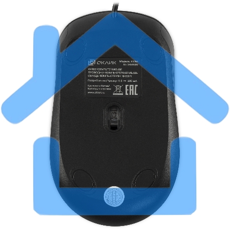Мышь проводная Oklick 310M черный/синий, 2400 dpi, USB, кнопки - 4-3
