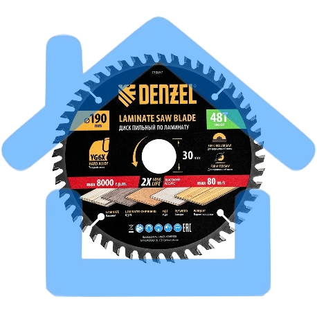 Пильный диск по ламинату Denzel ф190 х 30 мм, 48 зубьев 733857