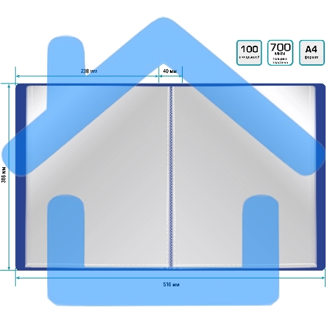 Папка с 100 прозрачными вкладками Silwerhof Eco A4, пластик, 0.7мм, синий-2
