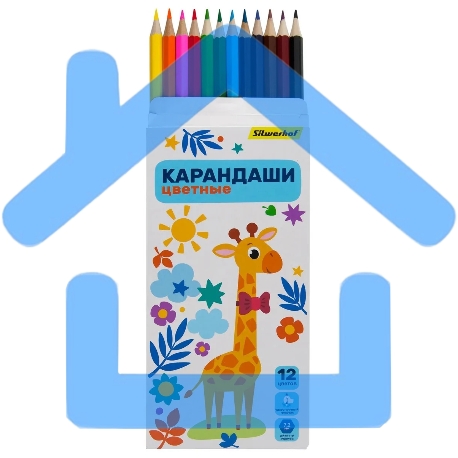 Карандаши цветные Silwerhof Веселые друзья 2.65мм, шестигранный профиль, дерево, ассорти, 12 цветов, коробка с европодвесом-3