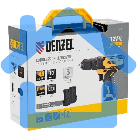 Дрель-шуруповерт Denzel CDQ-12, Аккумуляторная, 12В, 2 АКБ, Кейс-6