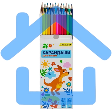 Карандаши цветные Silwerhof Веселые друзья 2.65мм, трехгранный профиль, дерево, ассорти, 24 цвета, коробка с европодвесом-3