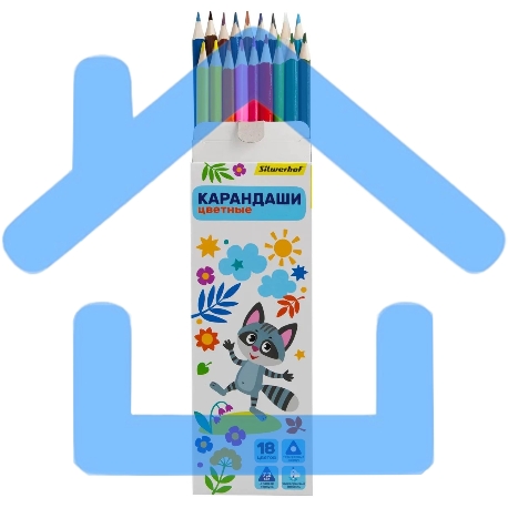 Карандаши цветные Silwerhof Веселые друзья 2.65мм, трехгранный профиль, дерево, ассорти, 18 цветов, коробка с европодвесом-3