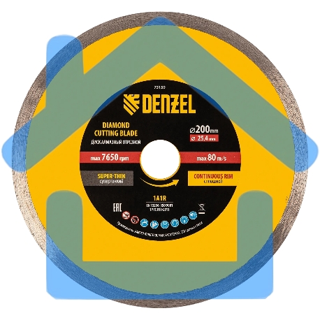 Диск алмазный сплошной Denzel супертонкий, 200 х 25,4 мм, горячее прессование, мокрое резание