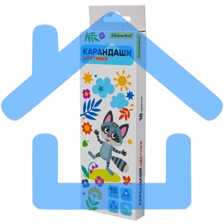Карандаши цветные Silwerhof Веселые друзья 2.65мм, трехгранный профиль, дерево, ассорти, 18 цветов, коробка с европодвесом-4