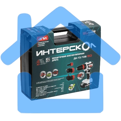 Бесщеточная аккумуляторная дрель-шуруповерт ИНТЕРСКОЛ КОМБИ ДА-13/18В 50 ( 2 АКБ 2 А·ч и ЗУ, кейс )-1