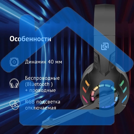 Наушники с микрофоном Оклик HS-L420G черный накладные BT оголовье (1939799)-9