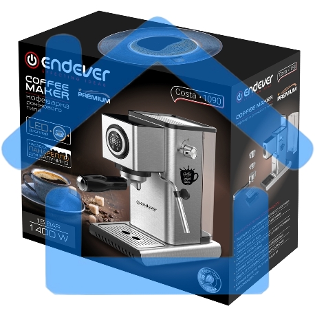 Кофеварка рожковая Endever Costa-1090 стальной, исп. кофе - молотый, 1,2 л, 1400 Вт, 15 бар-7