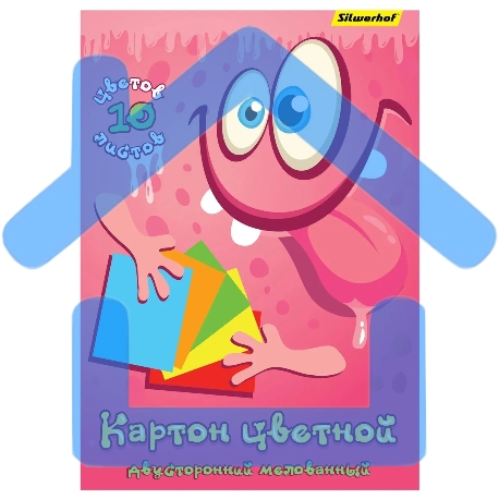 Картон цветной Silwerhof двусторонный мелованный, 10л. 10цв. A4 Монстрики 230г/м2 1диз. обл.мел.картон папка