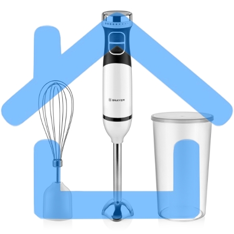 Блендер погружной BRAYER BR1243, 800 Вт, нерж лез, 2 ск, пл. рег, венч, стак 700, бел