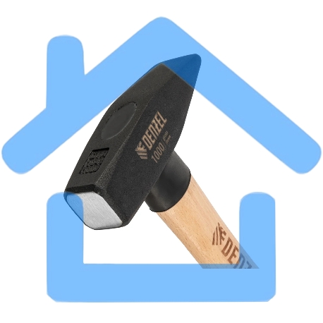 Молоток слесарный Denzel 1000 г, кованый квадратный боек, буковая рукоятка-1