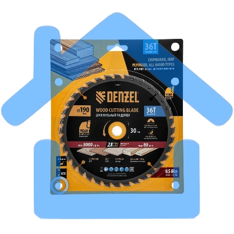 Пильный диск по дереву Denzel ф190 х 30 мм, 36 зубьев 733407-6