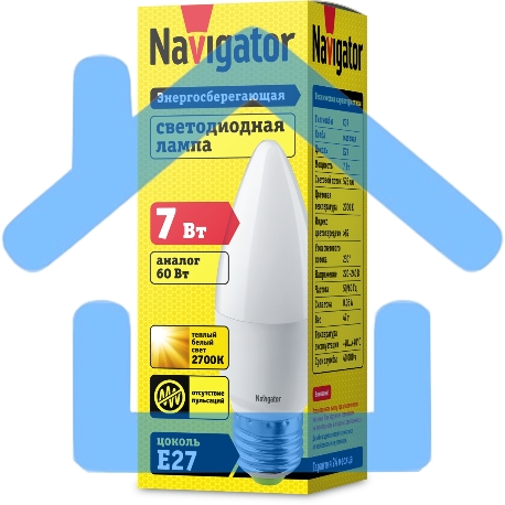 Лампа светодиодная Navigator 94 493 NLL-C37-7-230-2.7K-E27-FR 7 Вт свеча 2700К тепл. бел. E27 525 лм 176-264В-1