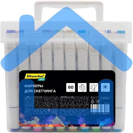 Набор маркеров для скетчинга Silwerhof Idea, двойной пишущий наконечник, 1-7мм, 80 цветов (80шт.) пластиковая коробка-1