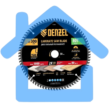 Пильный диск по ламинату Denzel ф300 х 30 мм, 80 зубьев 733887