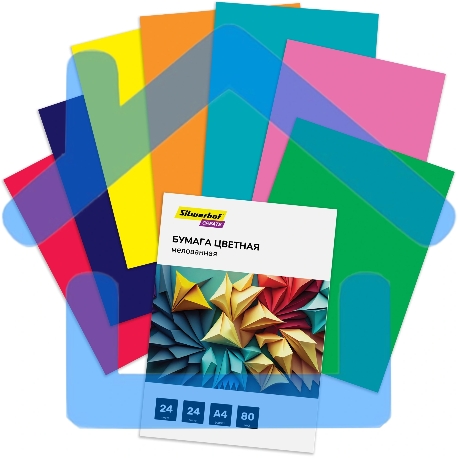 Бумага цветная Silwerhof мелованная 24л. 24цв. A4 Create 80г/м2 обл.мел.бумага ПЭТ на скобе-2